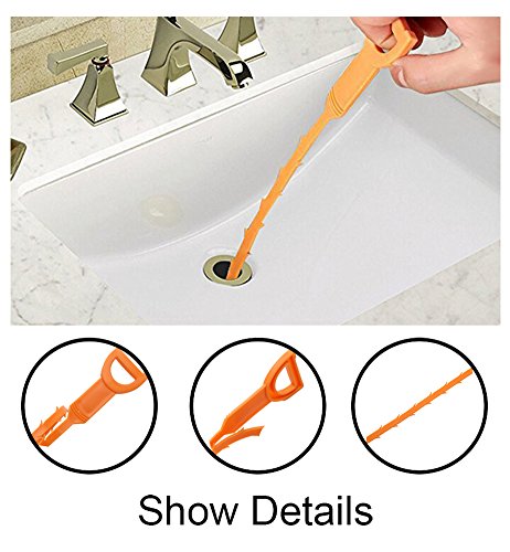 5 Pack Drain Clog Remover, Plastic Drain Snake Hair, Multi-tooth Drain Cleaning Tool, 20Inch Drain Cleaner Removal, Sink Bathtub Tube Hook Catcher with 2pcs Color Random Drain Plugs