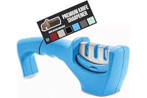 Gorilla Grip Best Knife Sharpener, Easy to Use, 3 Sharpening Options to Help Polish, Sharpen and Repair Kitchen Knives, Restore Dull Blades, Slip Resistant Handle, Professional Chef Quality, Aqua