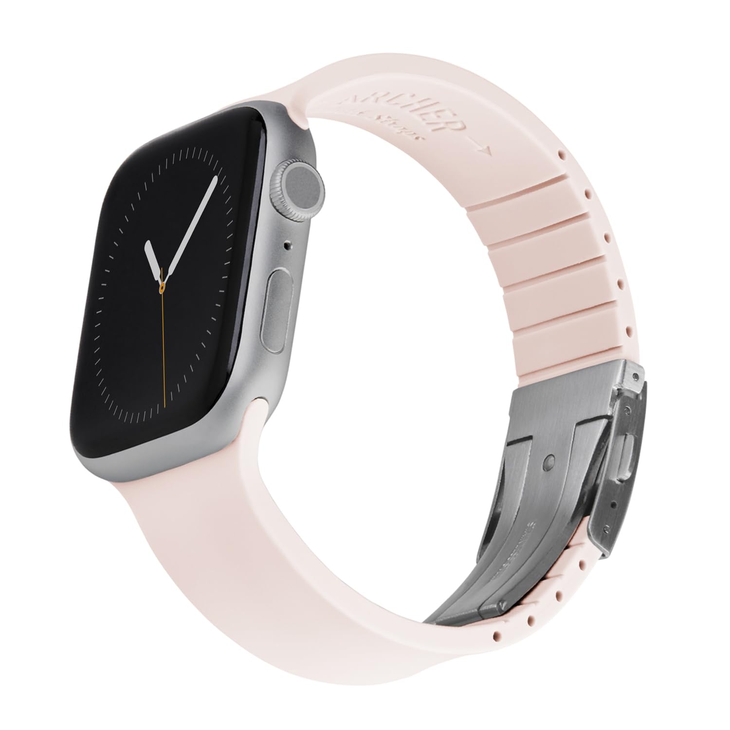 Archer Watch Straps - Custom Fit Silicone Straps for Apple Watch (Pale Rose, Silver Clasp, 44/45/46/49mm)