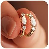 Gold Opal Huggie Earrings for Women, Minimalist Small Hoop Earrings with Zircons