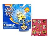 Paw Patrol Mighty Pups Rubble Figure with Light-up Badge and Paws with Bonus 12 Stickers Sheet Bundle (2 Items)