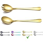Gold Salad Server Set, Berglander Stainless Steel Salad Serving Set With Titanium Plating, Salad Servers, Salad Spoon, Salad Fork, Pack of 2 (Shiny Gold)