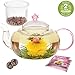 Teabloom Pretty in Pink Rose Teapot - 34 oz Borosilicate Glass Teapot, 2 Blooming Tea Flowers, Glass Tea Infuser - Thermal Shock Resistant - Stovetop, Microwave Safe