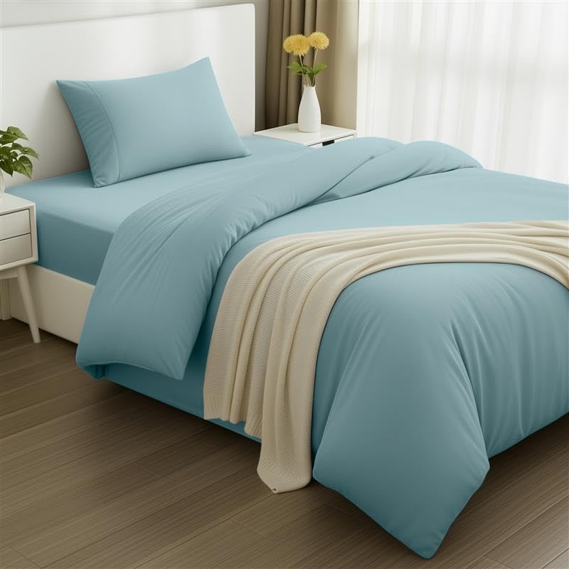 Utopia Bedding 3 Piece Single Bedding Set - Duvet Cover, Fitted Sheet with Pillow case - Soft Brushed Microfiber (Spa blue)