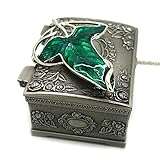 Ruimeng Lord of the Rings Aragorn Elven Green Leaf Brooch Pin Pendant Necklace with Jewelry Box