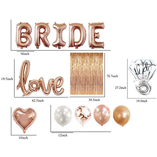 Bridal Shower Bachelorette Party Decorations Kit Rose Gold - 1 Fringe Curtain, 1 Bride Balloon, 1 Lo - //coolthings.us