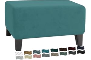 MAXIJIN Velvet Ottoman Slipcover Stretch Square Rectangle Footstool Slipcover Folding Storage Ottoman Covers for Living Room with Elastic Bottom (Ottoman Large, Peacock Blue)
