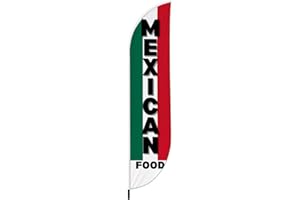 BABY CUDDLE BOX Mexican Food Sign feather flag for Outdoor by BCB Print | 11 FEET Long Polyester Outdoor Banner Flag Pole Mount for Easy Hang | HD Print Swooper Flags to Advertise | Made in USA