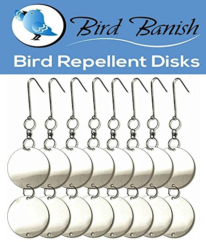 Bird Repellent Reflective Deterrent Diverter Blinders Discs. Scare Pigeons, Crows Away from Car Port, Balcony & Patio. Fruit Tree, Vegetable Garden Protection from Damage & Mess. Organic, Eco-Friendly