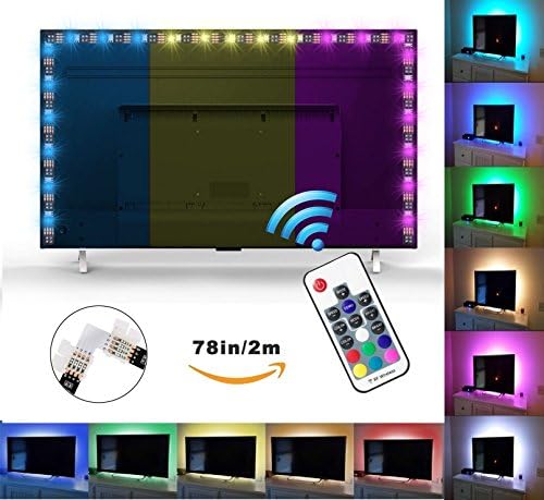 Bias Backlight for HDTV Exgreem (78.7"/ 2M) LED Strips Bias Lighting RGB Lights with RF Remote Control for HDTV, Flat Screen TV Accessories and Desktop PC, Multi Color (78 inches)