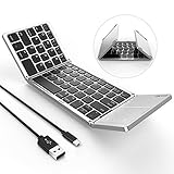 Foldable Bluetooth Keyboard, Jelly Comb B003B Dual Mode USB Wired & Bluetooth Keyboard with Touchpad Rechargeable for Windows Android Tablet Smartphone Surface and More-Updated (Black and Silver)