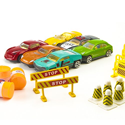 Prextex 21'' Car Carrier Toy Truck with 6 Toy Cars and Accessories