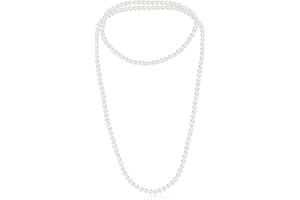 KERROS 150cm Long Fake Pearl Necklace, 8mm Plastic Pearls Layered Choker for Women, Elegant Imitation Pearl Strand for Wedding, Halloween, Costume Party (White)