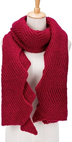 PORPRE Women's Fashion Thick Knit Long Twist Shoulder Scarf Warm Shawl (Wine Red)