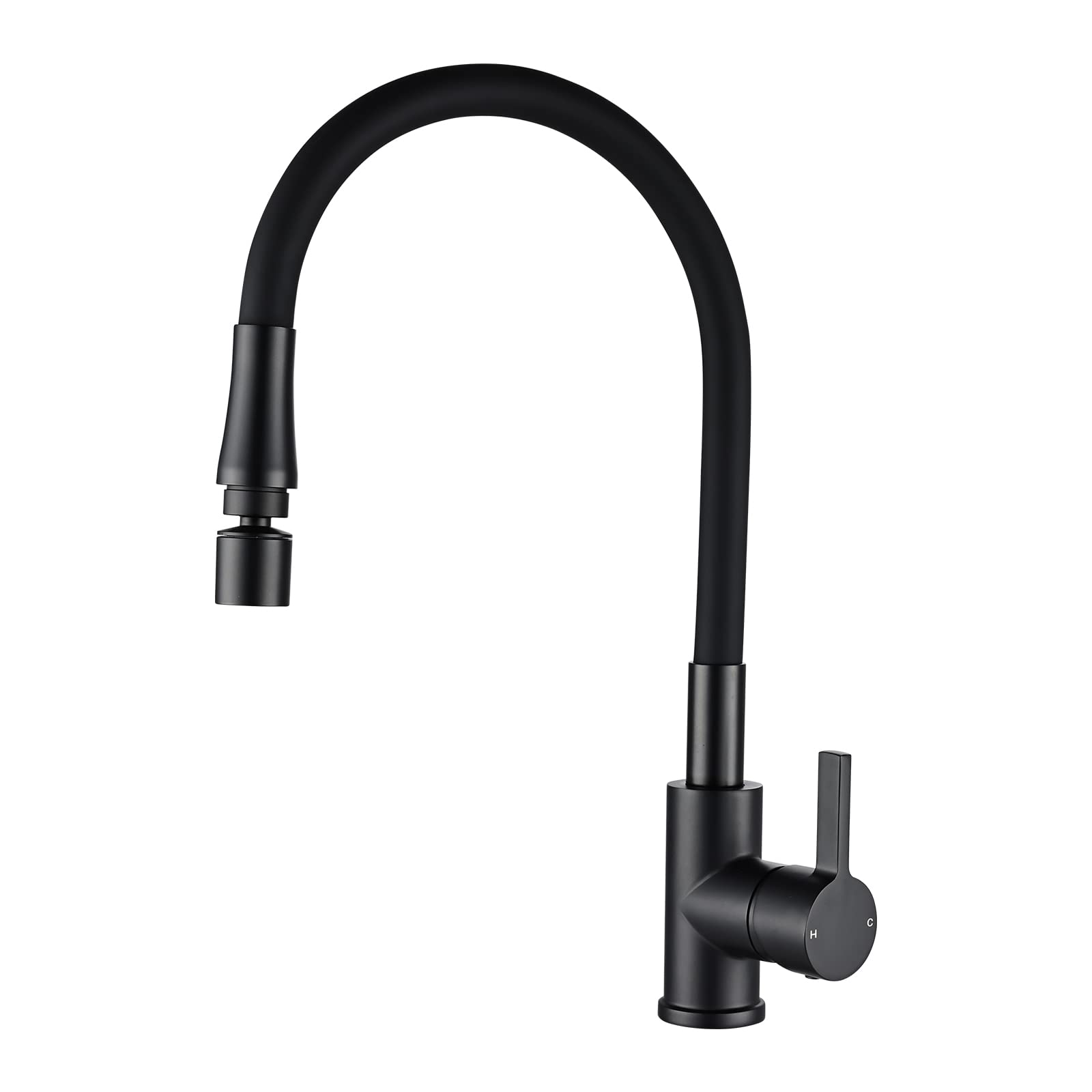 Peppermint Black Flexible Kitchen Tap Monobloc Kitchen Mixer Taps 1 Hole with Flexible Spout Single Lever Sink Mixer Tap with Flexible Mouldable Silicone Hose Dual Function Modern Faucet