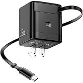 65W GaN Retractable USB-C Charger Wall Charger | 65W Fast Charging for Laptops Tablets and Phones, 27.5 Inch Built In Retractable USB C Cable, Additional USB C Ports