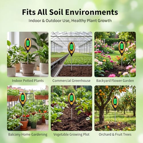 ZestEcho Medidor Humedad Plantas 4 en 1 Digital con LCD retroiluminada, medidor ph Tierra, Humedad Temperatura y luz, medidor de Suelo para jardín huerto césped Plantas Interior Exterior