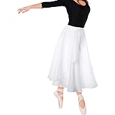 Meyeyaia White Ballet Wrap Skirt for Women Long Dance Skirt Chiffon Ballet Skirts with Adjustable Tie Waist for Adult Ladies Big Girls
