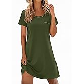 Ekouaer Cotton Nightgowns for Women Soft Sleep Shirt with Pocket Short Sleeve Crewneck Nightshirts S-XXL