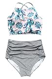 Cupshe Fashion Women's Floral Top Stripe Bottom Padding Bikini Set (M)