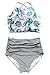 Cupshe Fashion Women's Floral Top Stripe Bottom Padding Bikini Set (M), Multicolor