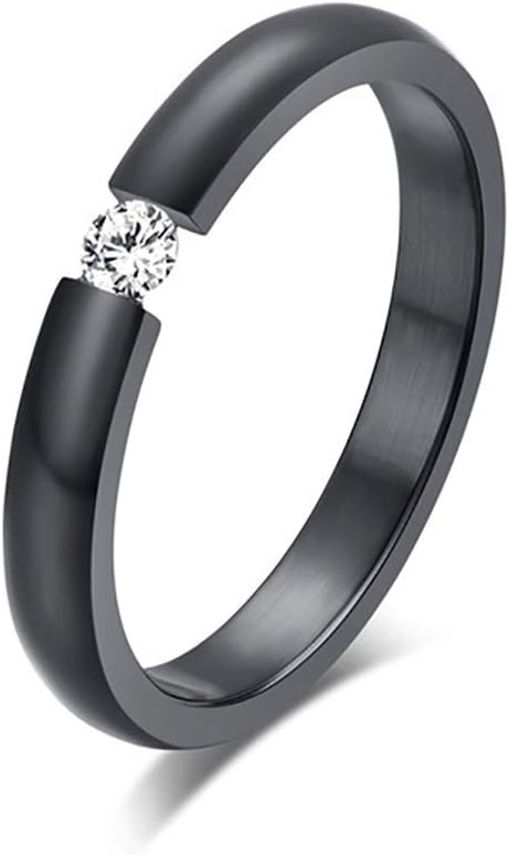 RUVEE Titanium Black Crystal American Diamond Love is in The Air Band Alloy Ring for Men & Women