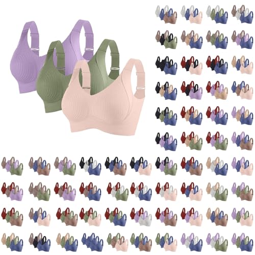 3 Pc Sports Bra High Impact - Non Padded Underwired Seamless Bras for Women Wireless Bra Plus Size Comfortable and Soft Comfort Bras for Yoga Fitness Exercise Comfort Lingerie with Adjustable Straps1