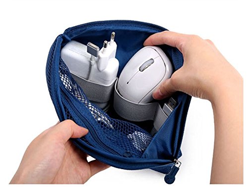 Happy Hours - Creative Shockproof Digital Storage Bag Pouch / Multifunction Makeup Smartphone Charger Headset Data Cable Case for Travel and Daily(Navy) - Thumbnail 5