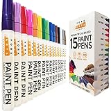 York Arts Company Paint Pens for Rock Painting, Canvas, Ceramic, Glass, Metal - Set of 15 Bright Colors, Medium-Point Oil Paint Markers, Permanent, Quick-Dry, Water-Resistant, Marks On Almost Anything