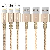 BESWASUD iPhone Charger, 3pack 6ft Extra Long Nylon Braided Lightning to USB Cable Syncing and Fast Charging Cable Cord Compatible with iPhone X/8/7/6s/6/Plus/5se/5s/5c/5,iPod,iPad(Gold)