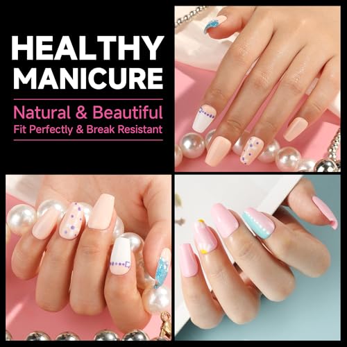 UNA GELLA Ballerina Short False Nails, 312 Pieces 12 Sizes, Tips Nails Coffin Short Semi Matte Full Cover, Tips Press On Nails for DIY Acrylic Extension