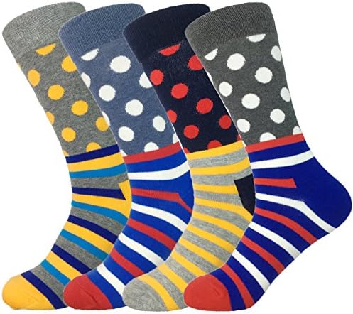 4Pack Men's Fun Dress Socks - Long Colorful Funky Socks for Men - Cotton Patterned Socks Size 7-13 (Multi-1)