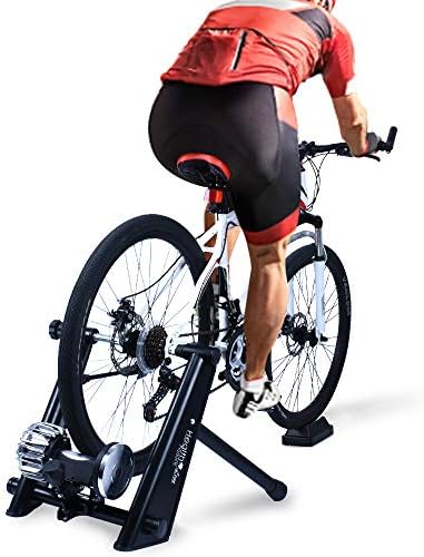 Fluid Bike Trainer Stand,Indoor Fluid Bicycle Exercise Trainer w Quiet Real Road Feel Flywheel, Supports 370lbs Portable Cycling Stand w Sweat Guard /Quick Release/ Front Wheel Riser