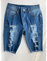 Pantalones vaqueros para dama, cintura elástica, longitud de la rodilla, elásticos y cortos