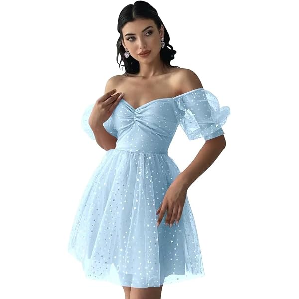 Amazon.com: Mauuwy Women's Off Shoulder Sequin Homecoming Dresses Aquamarine  Short for Teens Tight Glitter Sparkly Prom Cocktail Gowns with Puffy  Sleeves Size 0 : Clothing, Shoes & Jewelry