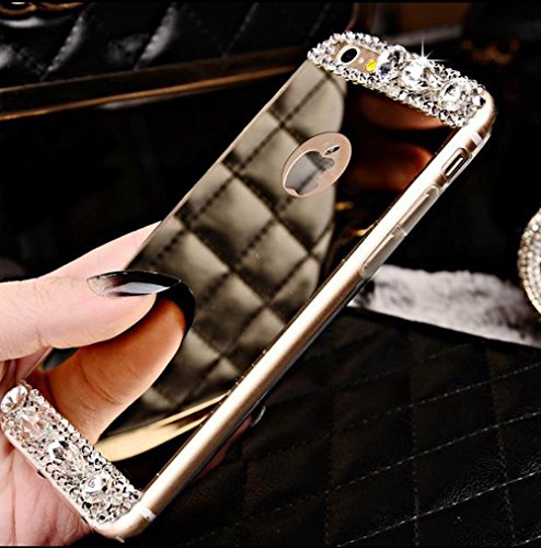 iPhone 5 5S Case,iPhone 5S TPU Case [Scratch-Resistant],UZZO Luxury Bling Diamond Shiny Crystal Rhinestone Soft TPU Silicone Case with Glass Mirror Back Plate Case For iPhone 5 5S - Thumbnail 3