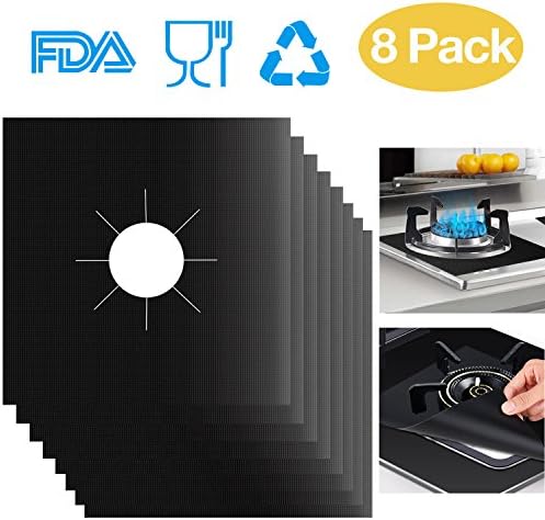 WEBSUN Gas Stove Burner Covers 8 Pack FDA Approved Non-Stick Stove Top Liners, Double Thickness 0.2mm Reusable Gas Range Protectors