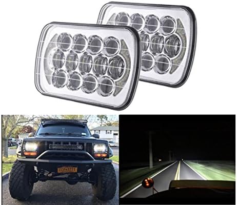 COWONE 105w Cree DOT Approved 5"x7" 7"x6" Rectangular 6x7" Projector LED Headlights with DRL Compatible with Jeep Wrangler YJ Cherokee XJ H6054 H5054 H6054LL 69822 6052 6053 Chrome
