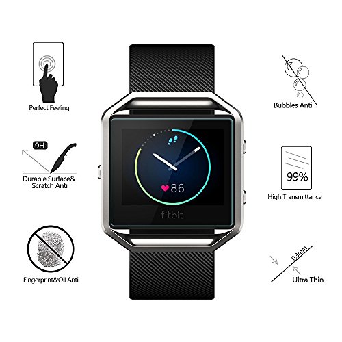 (Pack of 4) Tempered Glass Screen Protector for Fitbit Blaze Smart Watch, Akwox [0.3mm 2.5D High Def - //coolthings.us