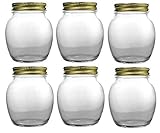 Nakpunar 6 pcs, 12 oz Globe Jars with Gold Lids