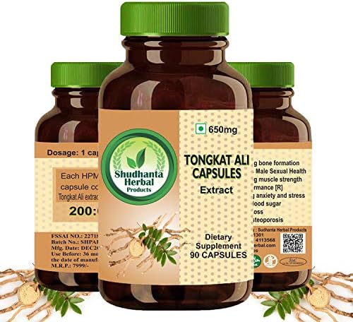 Shudhanta herbal 100% Tongkat Ali Capsule 650mg for improve male sexual health and increase muscle health-90 Herbal Vegetarian Capsules