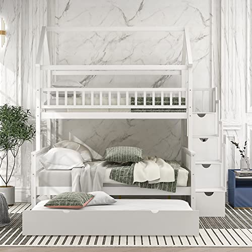 BIADNBZ Stairway Twin Over Full House Bunk Bed with Stairs Storage and ...