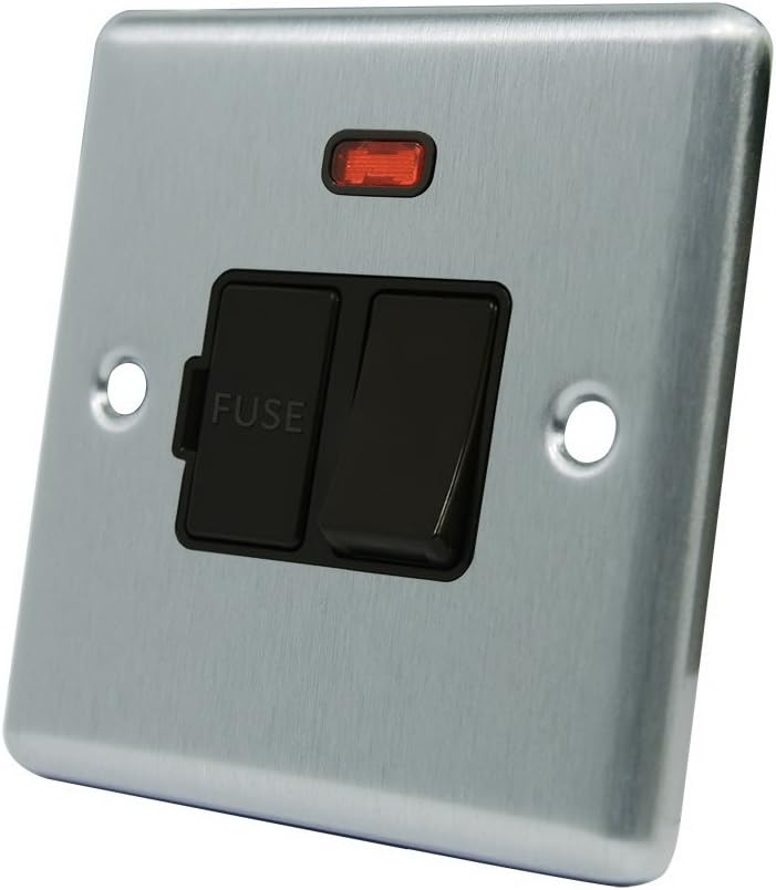 AET CSCSFNBL 13 A Satin Finish Chrome Classical Switched Fused Spur Connection Unit with Black Insert Plastic Rocker Switch and Neon Indicator