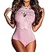 Shawhuwa Womens Sexy Floral Lace High Neck Sleeveless Bodysuit Clubwear (Large, Pink)