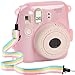 Katia Transparent Groovy Camera Case Compatible for Fufifilm Mini 8 and 9 with Rainbow Shoulder Strap - Pink