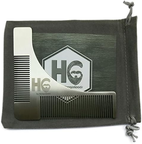 HoogaGoods HG Stainless Steel Beard Guide Comb and Shaping Tool Template for Men Plus Carrying Bag (Silver, 4.3 by 4 inches, Set of 1 plus users guide). Perfect Tool for Different Beard Styles