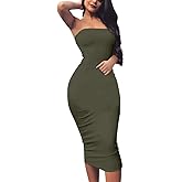 BORIFLORS Women's Basic Sleeveless Tube Top Sexy Strapless Bodycon Midi Club Dress