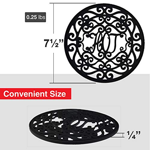 Silicone Trivet Set For Hot Dishes | Modern Kitchen Hot Pads For Pots & Pans | Country Rooster Design (Symbol of Prosperity & Good Luck) Mimics Cast Iron Trivets | 7.5" Round, Set of 3, Black - Thumbnail 3