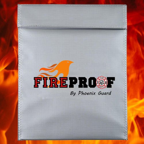 Fireproof by Phoenix Guard Fire Resistant Pouch | Document Bag for Money, Passports, ID, Marriage, Bank & House Records | Flame Retardant, Waterproof Pouch (15x11, Gray)