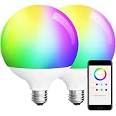 ILC G120 LED Large Globe Light Bulbs 15W, Compatible with Alexa Hub Required, &Phi;4.72 inch, Color Changing, CCT Color Temprature Turnable 2700K-6000K, CRI>95+, 150W Equivatlent, E26 Base (2 Pack)